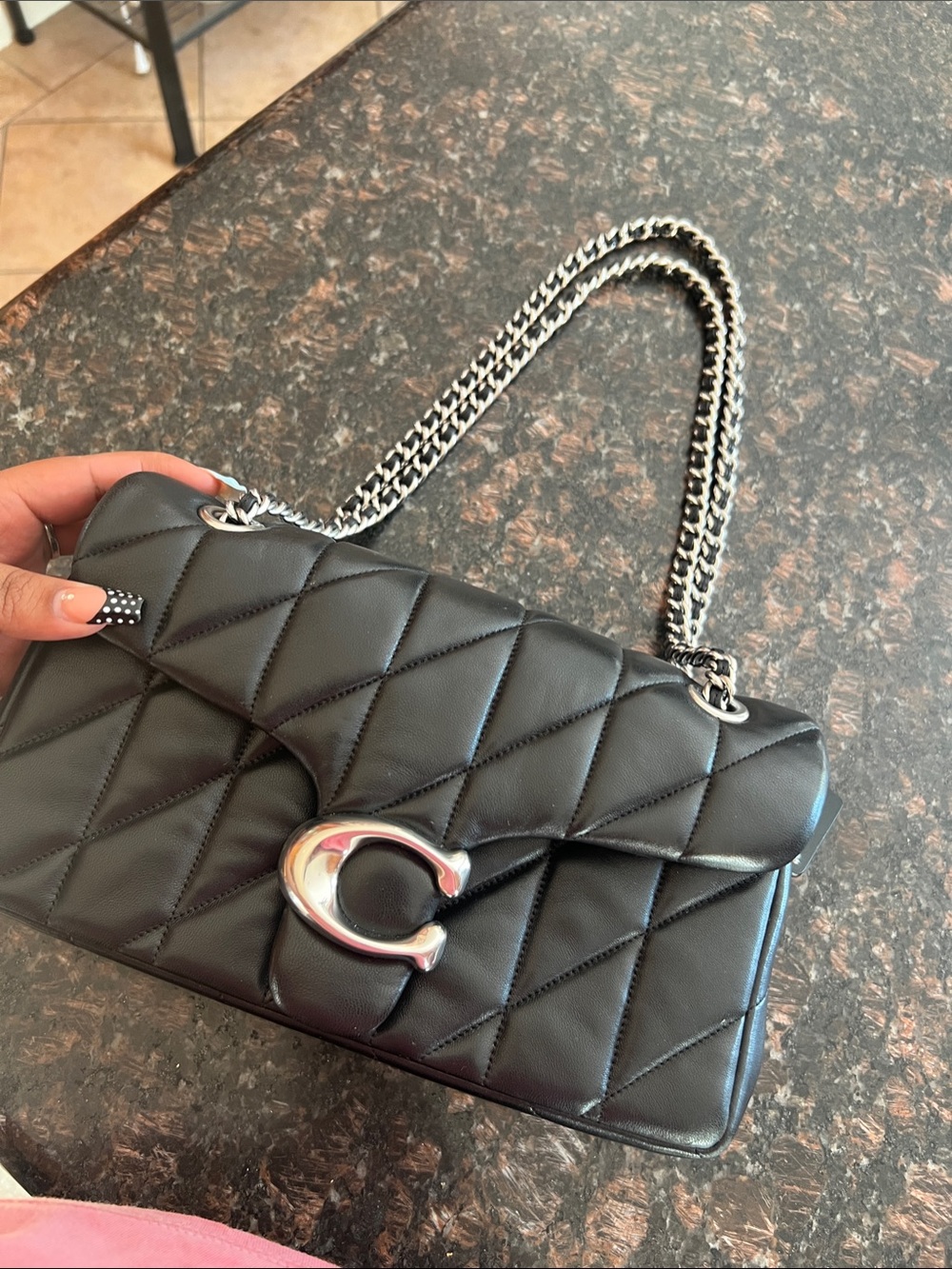 Coach Black Quilted Leather Shoulder Bag with Silver 'C' Accent